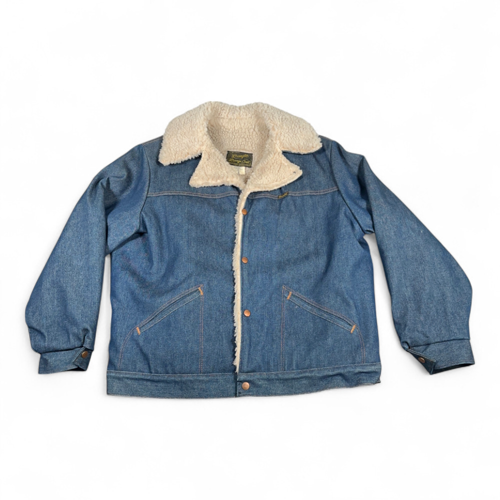 Vintage Wrangler Jacket Adult EXTRA LARGE Blue Wrange Coat Sherpa Denim USA 70s